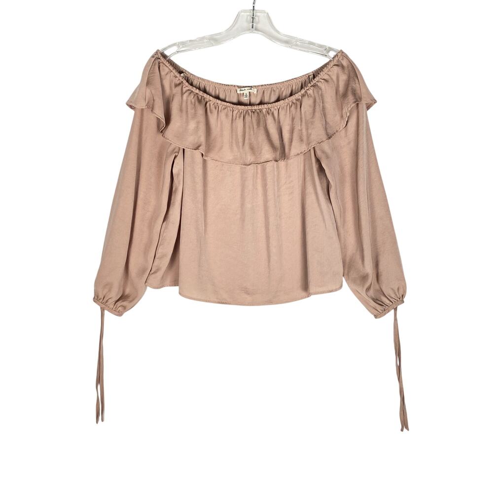 Off Shoulder Satin Ruffle Peasant Blouse Womens S Blush Pink Coquette Romantic